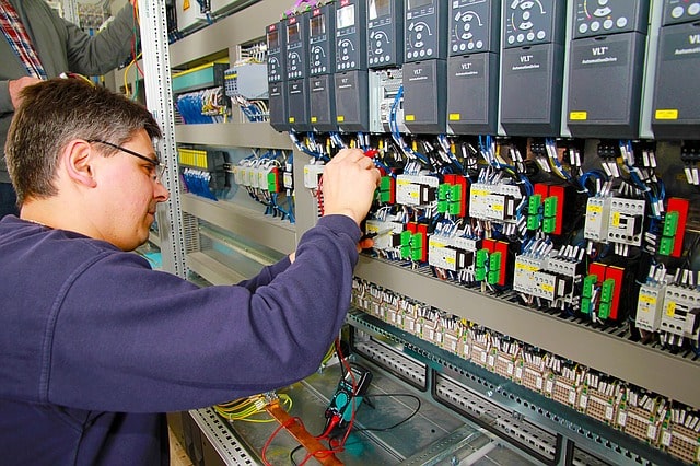 Employee working on machines