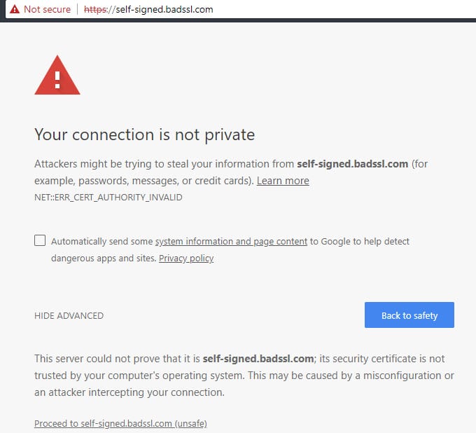 Chrome Bad SSL Warning