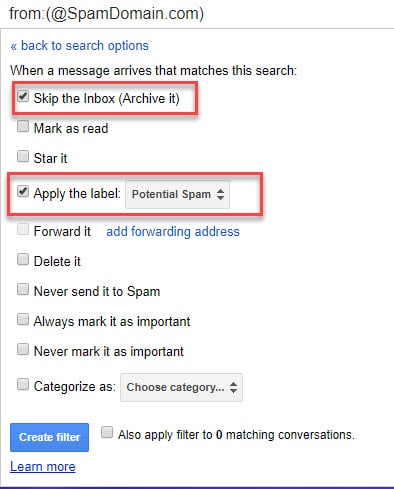 Gmail Potential Spam Label Filter