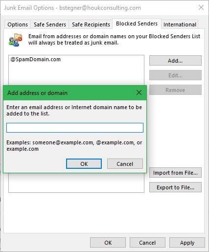 Outlook Block Domain