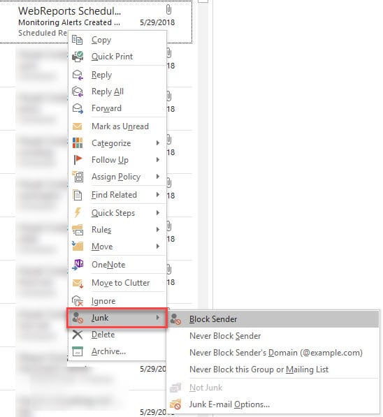 Outlook Send to Junk