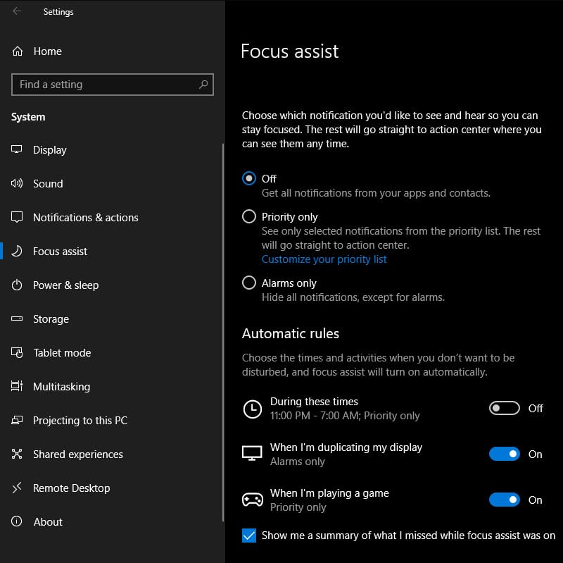 Windows 10 Focus Assist