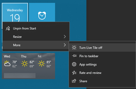 Windows 10 Start Live Tiles