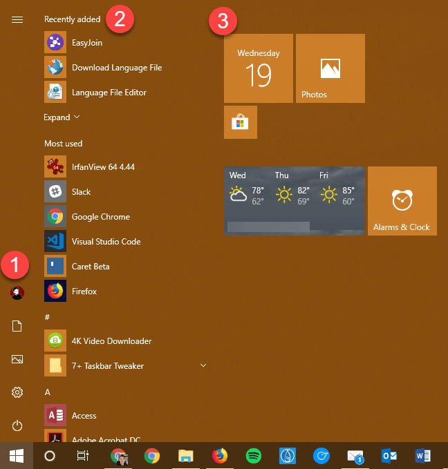 Windows 10 Start Menu Customized Numbers