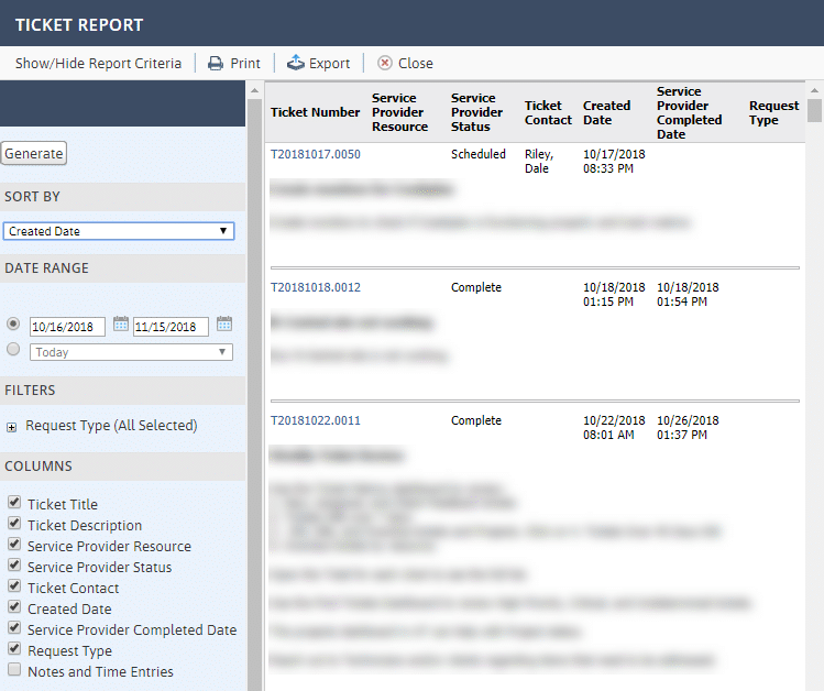 Client Portal Ticket Report
