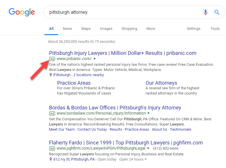Google Paid Ad Example