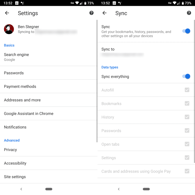 Chrome Sync Android
