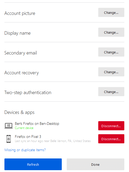 Firefox Settings Manage Devices