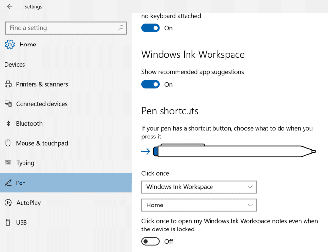 Windows Ink Pen Options