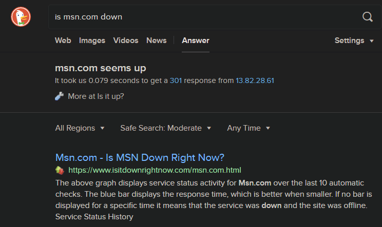 DuckDuckGo Check Website Down