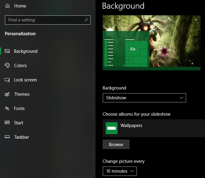 Windows 10 Choose Wallpaper Options
