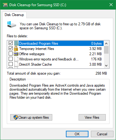 Disk Cleanup Main Screen