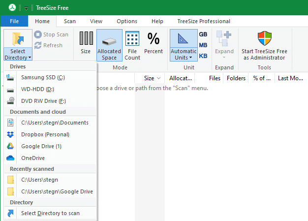 TreeSize Free Start Scan