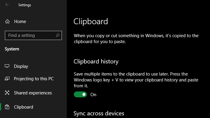 Windows 10 Enable Clipboard History