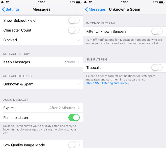 iPhone Filter SMS