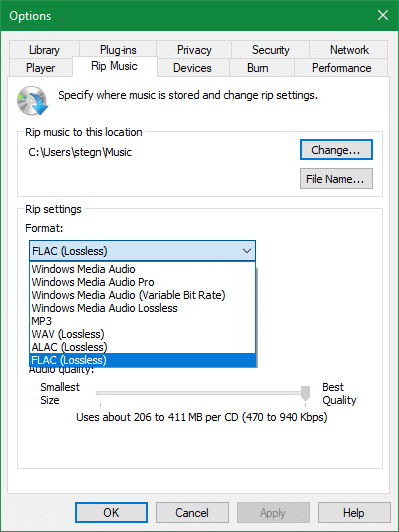 Windows Media Player Rip CD