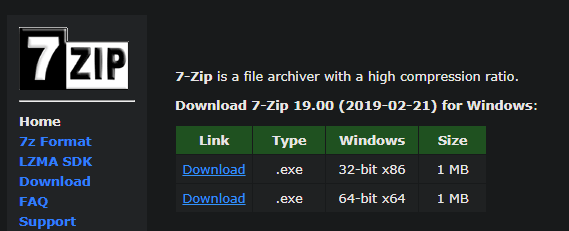 7-Zip-Choose-Version 64 bit and 32 bit versions