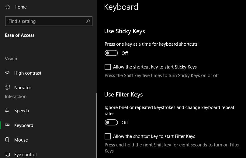 Windows 10 Disable Sticky Keys