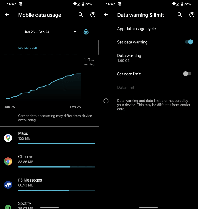 Android More Data Options