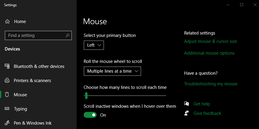 Windows Additional Mouse Options