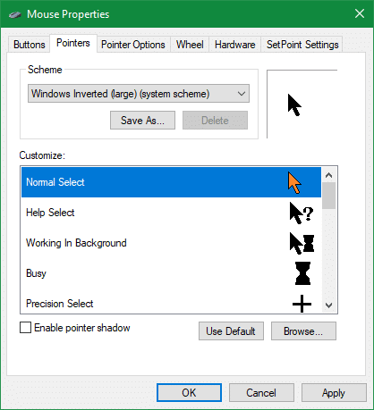 standard windows cursors