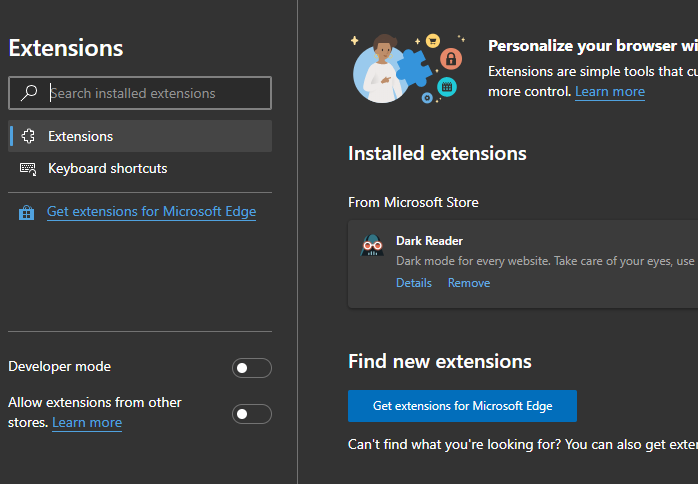 Edge Installed Extensions