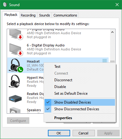 Windows Sound Disabled Devices Show