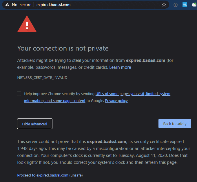 Chrome Invalid Certificate