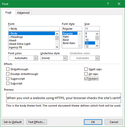 Word Hide Text