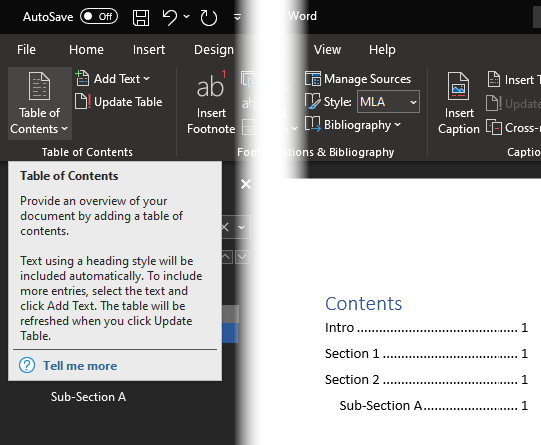Word Table of Contents
