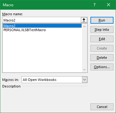 Excel List of Macros