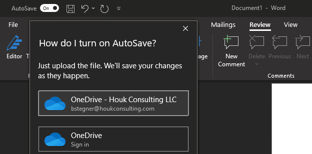 Word AutoSave Microsoft 365