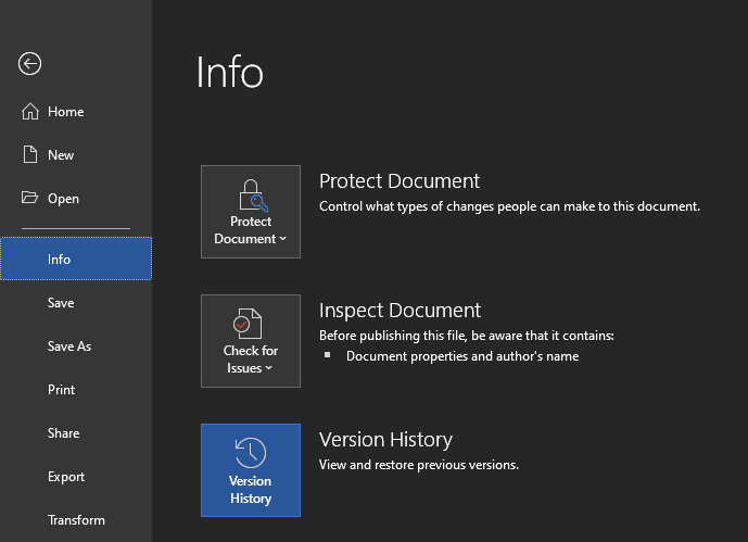 Word Version History
