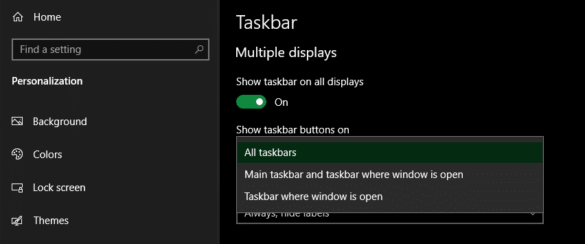 Windows 10 Multiple Display Taskbar Options