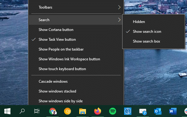 Wnidows 10 Hide Search Box Taskbar