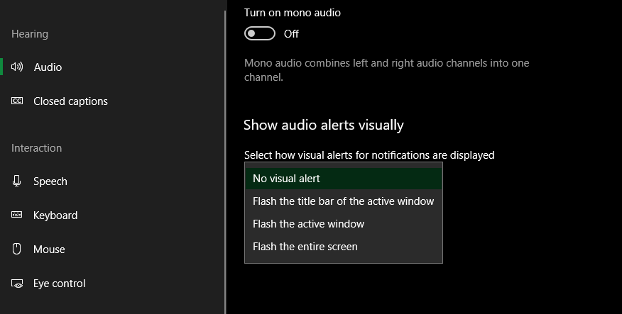Windows 10 Audio Alerts Visually