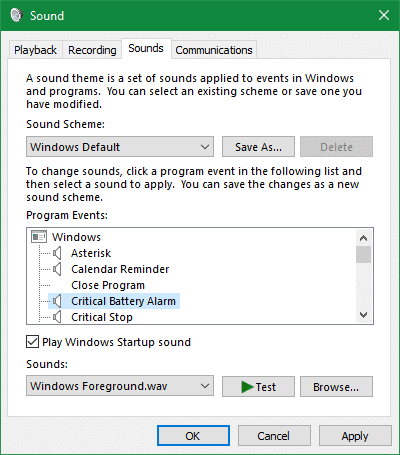Windows Sound Control Panel