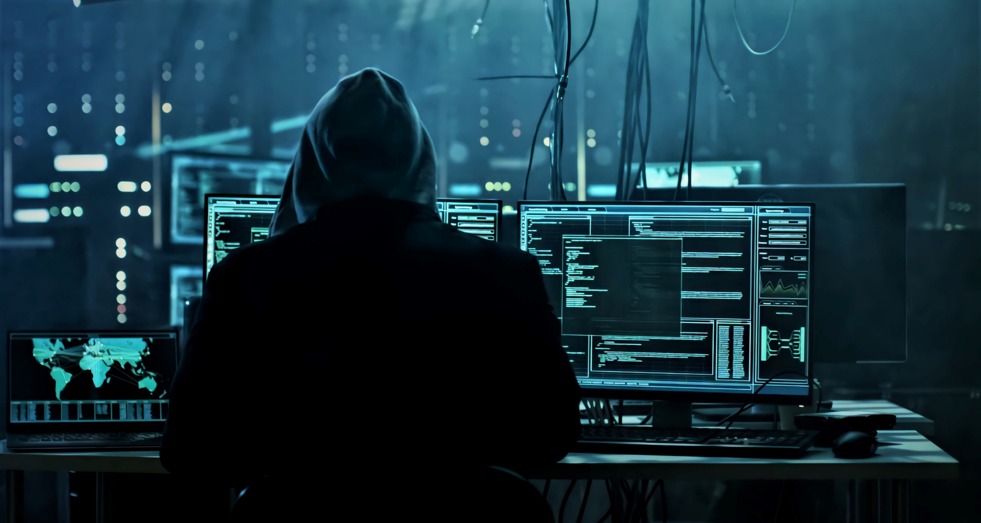 Hacker in front of computers.