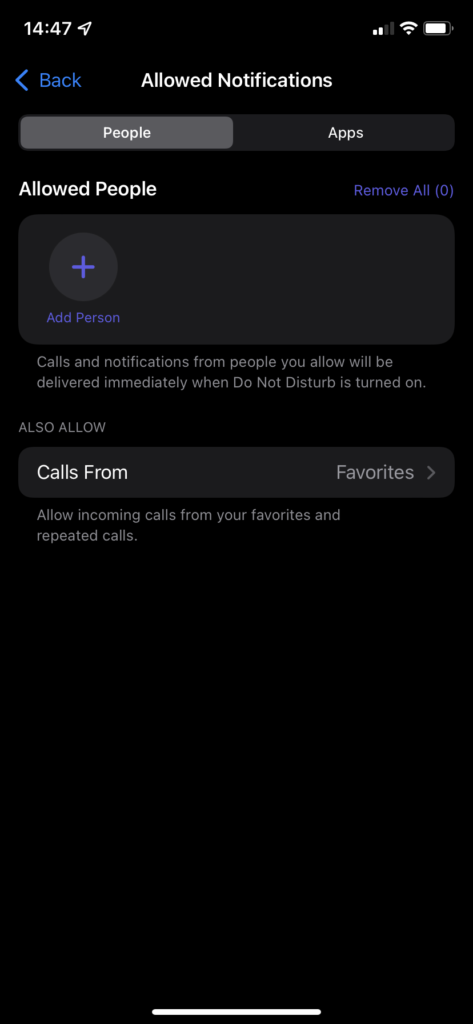 DnD focus for iPhone allowed people