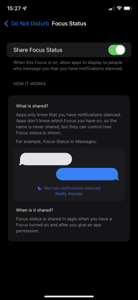 iOS focus status