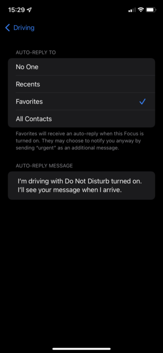iPhone driving response