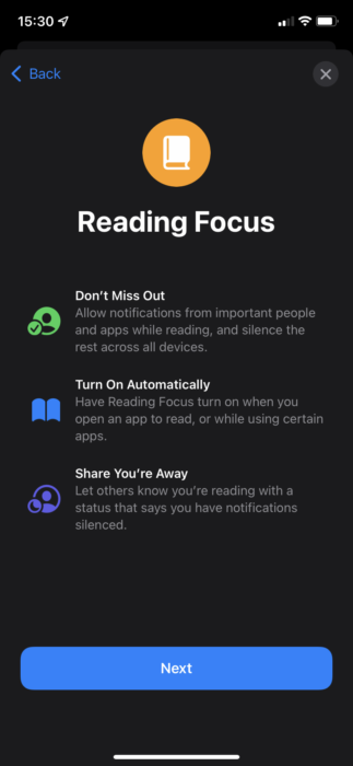iOS reading focus