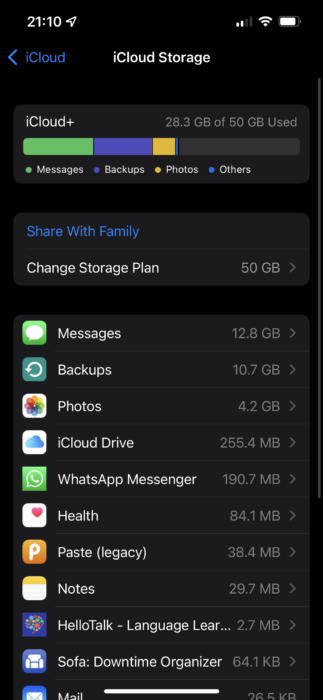 iCloud storage usage