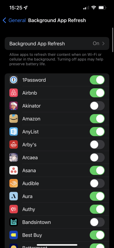 Background App Refresh Options