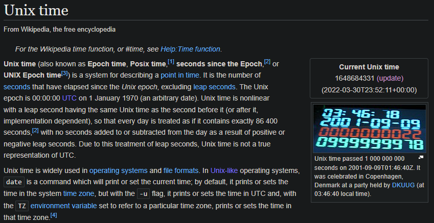 Unix Time Seconds