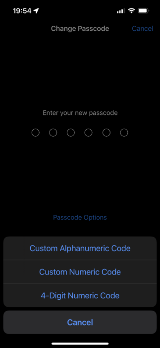 iPhone New Passcode Options