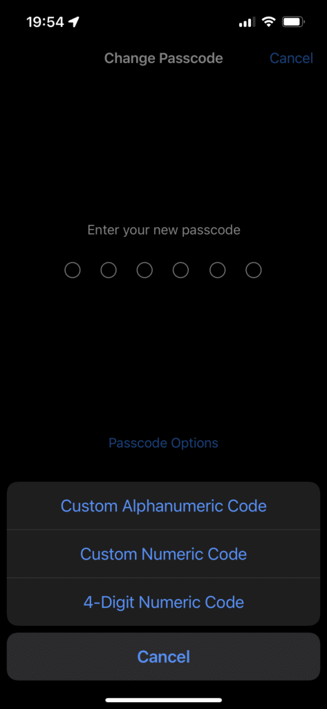 iPhone New Passcode Options