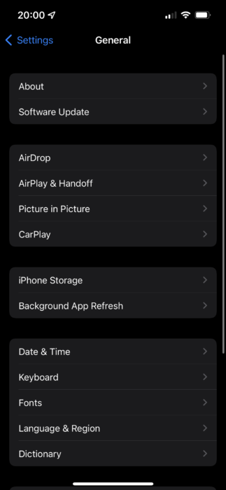 iPhone General Options