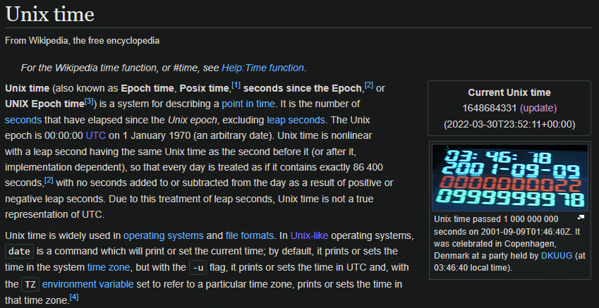 Unix Time Seconds