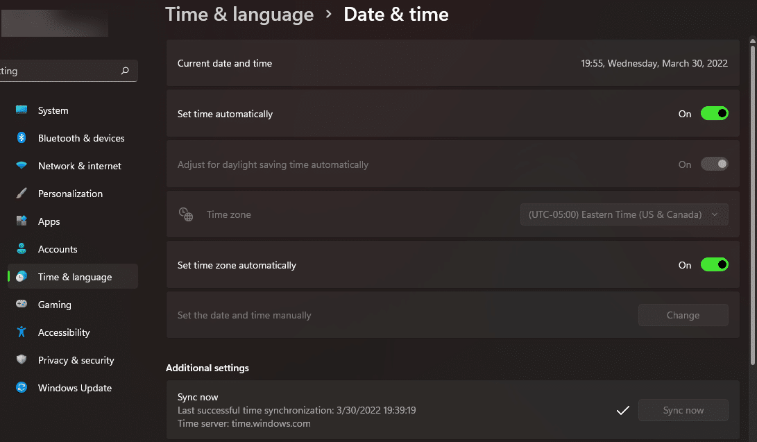 Windows 11 System Time Options